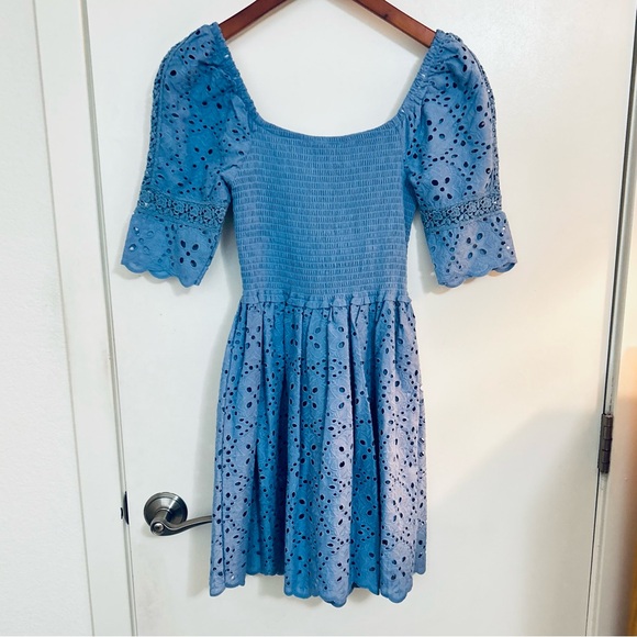 NWT Betsy Johnson Endless Sky Blue Eyelet Mini Dress Size: S JM108890 - Picture 2 of 5